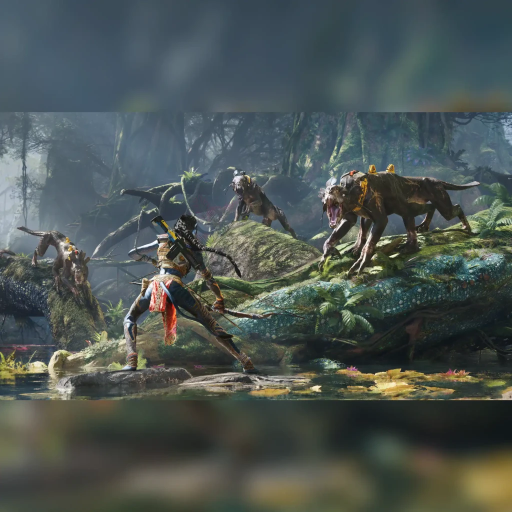 Jogo da Ubisoft «Avatar: Frontiers of Pandora» Edição Italiana para Xbox Series X/S, em uso: avatar enfrenta criaturas