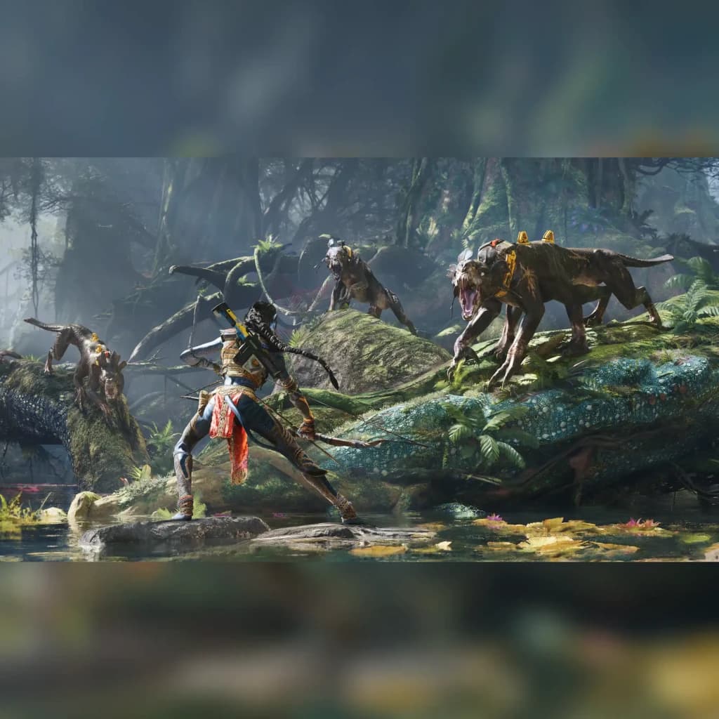 Jogo da Ubisoft «Avatar: Frontiers of Pandora» Edição Italiana para Xbox Series X/S, em uso: avatar enfrenta criaturas