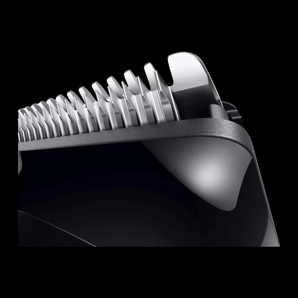 Cortapelos Braun All-in-One Series 3 Negro Sin Cable 50min AIO3560, detalle: cuchillas de acero inoxidable con dientes finos