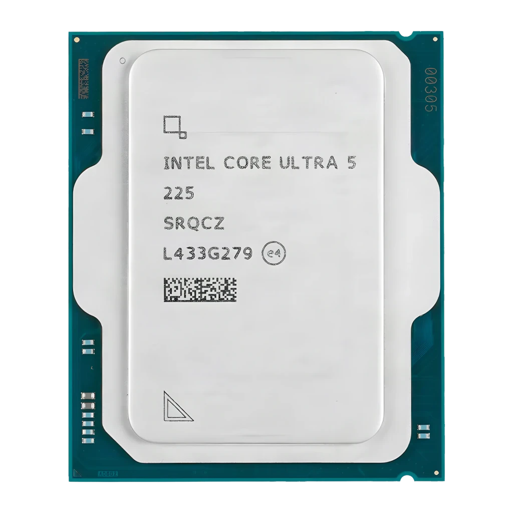 Intel Core Ultra 5 225 Box LGA1851 10 Cœurs, détail: IHS argenté avec sérigraphie du modèle, numéro SRQCZ et code-barres