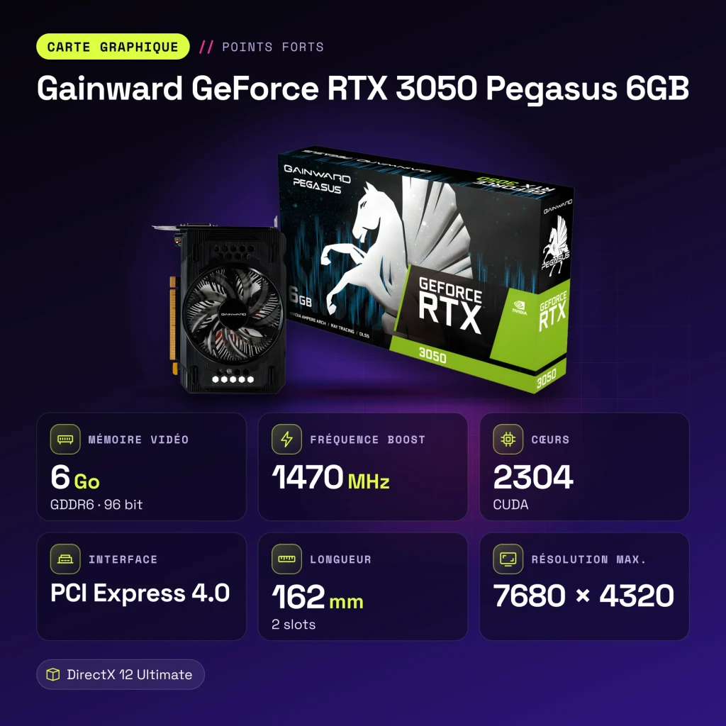 Tarjeta Gráfica Gainward GeForce RTX 3050 Pegasus 6GB GDDR6 Negro - características