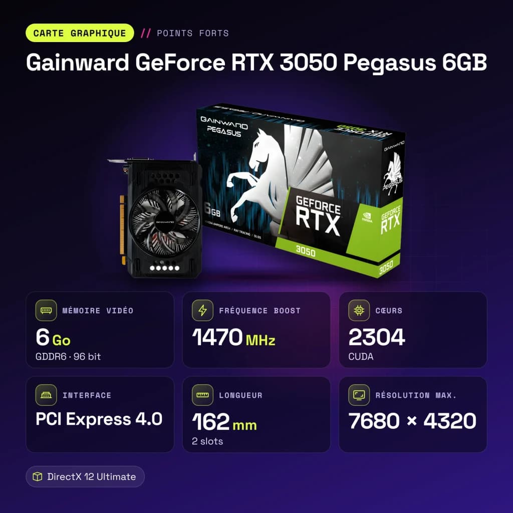 Tarjeta Gráfica Gainward GeForce RTX 3050 Pegasus 6GB GDDR6 Negro - características