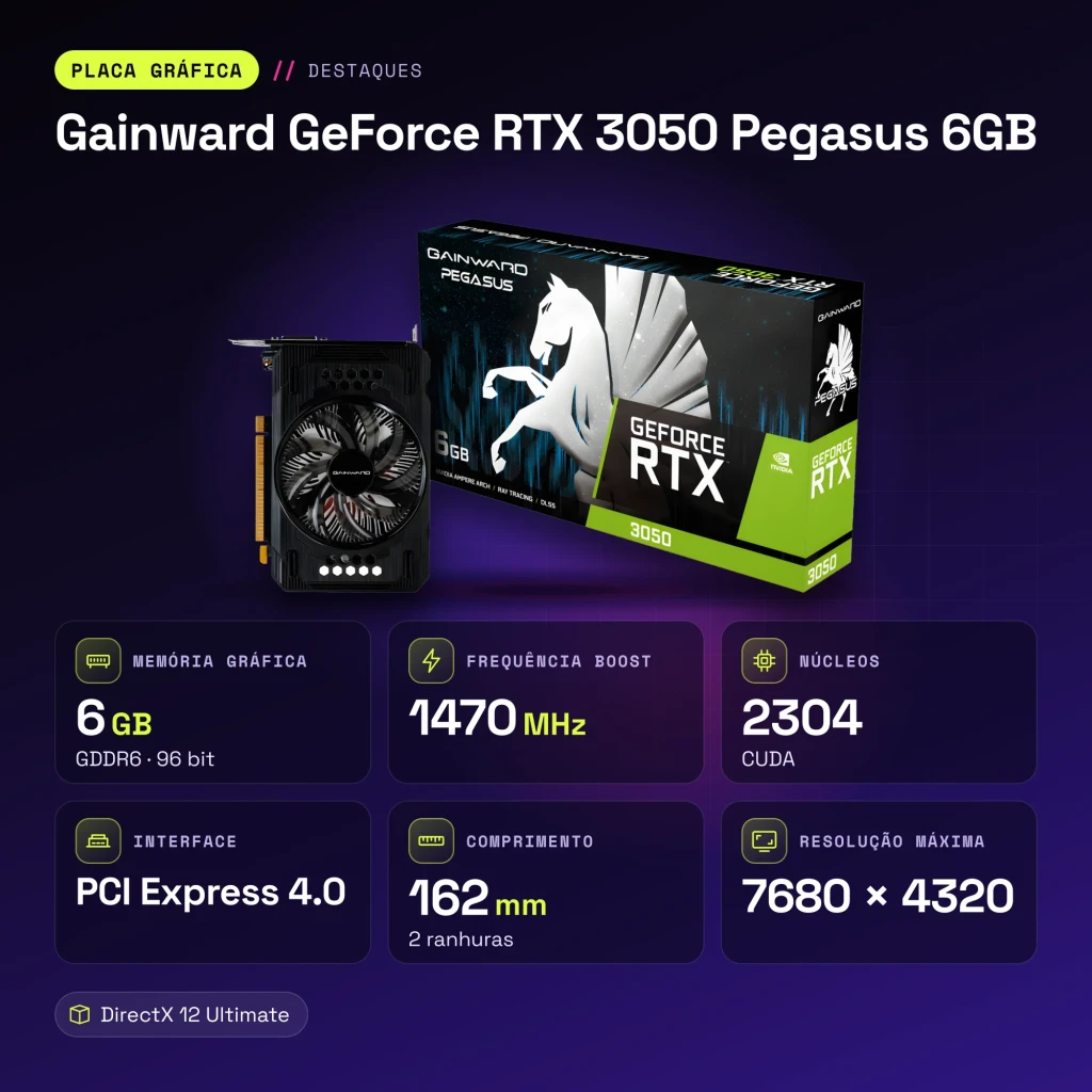 Tarjeta Gráfica Gainward GeForce RTX 3050 Pegasus 6GB GDDR6 Negro - características