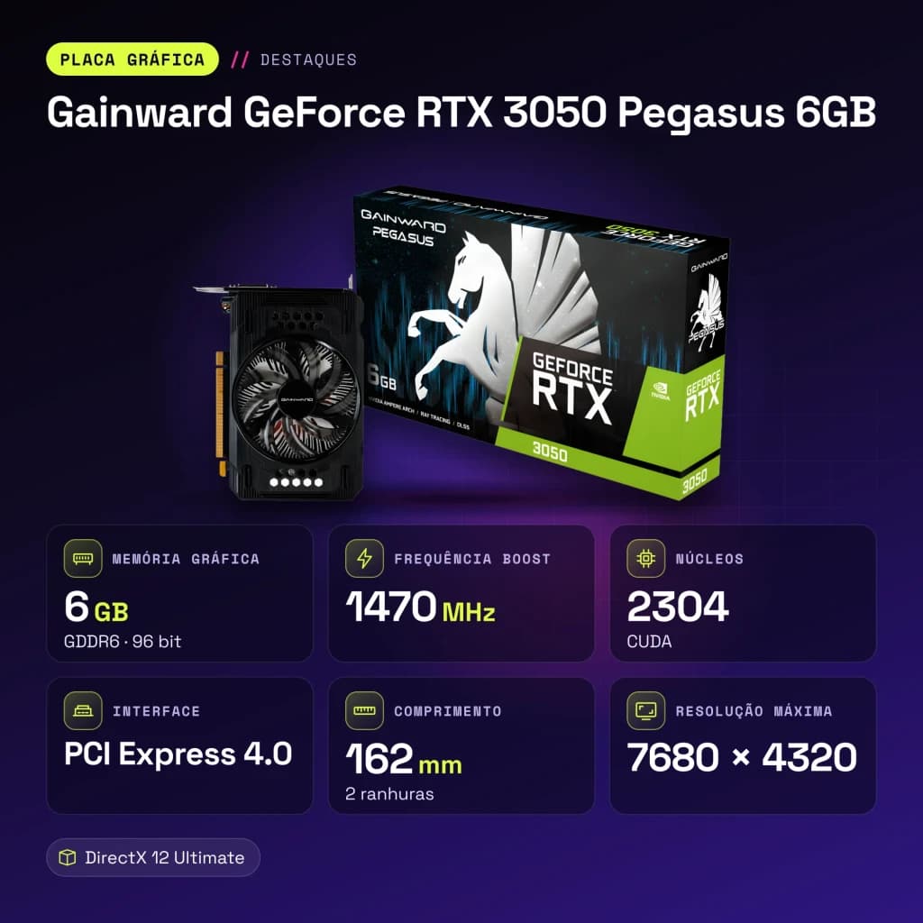Tarjeta Gráfica Gainward GeForce RTX 3050 Pegasus 6GB GDDR6 Negro - características