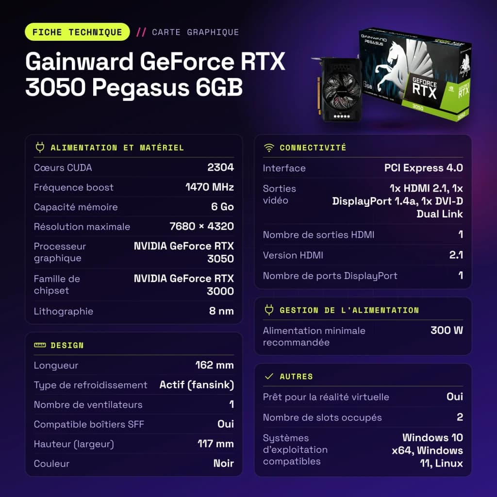 Tarjeta Gráfica Gainward GeForce RTX 3050 Pegasus 6GB GDDR6 Negro - características