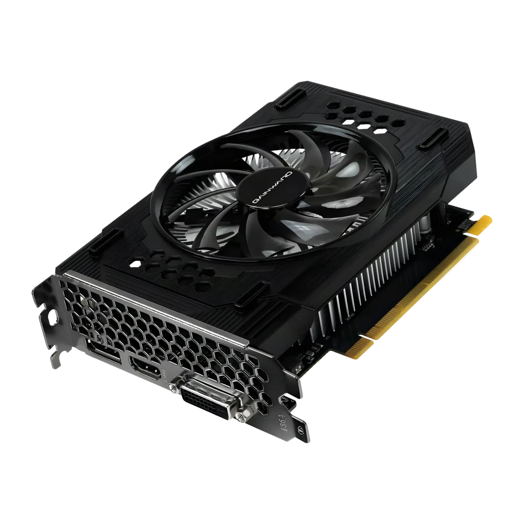Gainward GeForce RTX 3050 Pegasus 6GB GDDR6 Negro, detalle: ventilador único, bracket con HDMI y DVI visibles