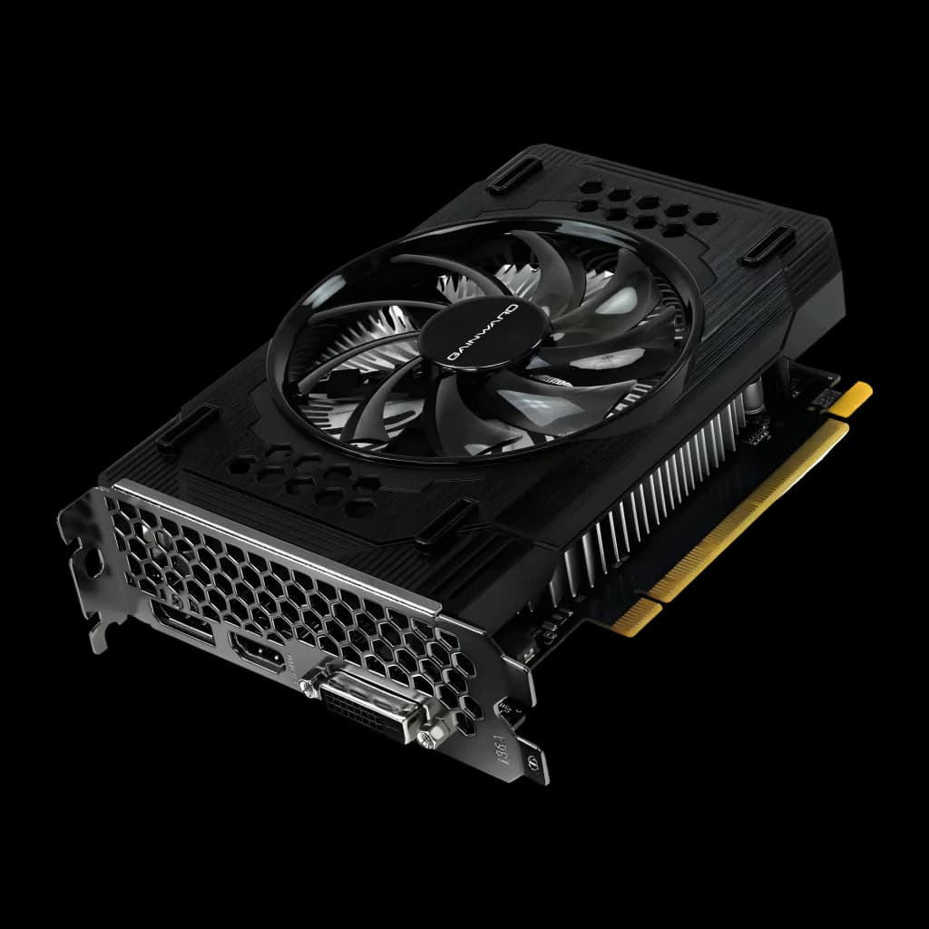 Gainward GeForce RTX 3050 Pegasus 6GB GDDR6 Negro, detalle: ventilador único, bracket con HDMI y DVI visibles