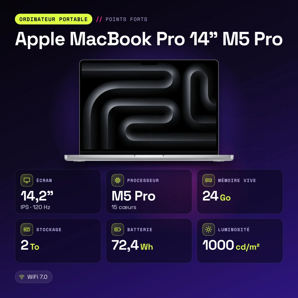 Portátil Apple MacBook Pro 14 M5 Pro 24GB/2TB SSD 14,2 polegadas macOS Tahoe Prata - características