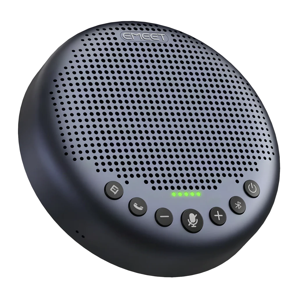 Conférence eMeet OfficeCore Luna Plus Kit 10h USB/Bluetooth 5.3 Gris, détail: grille supérieure, boutons de contrôle