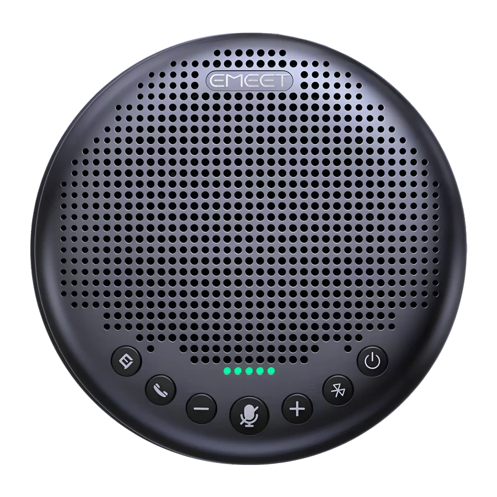 Conférence eMeet OfficeCore Luna Plus Kit 10h USB/Bluetooth 5.3 Gris, détail: vue du dessus avec grille perforée, boutons