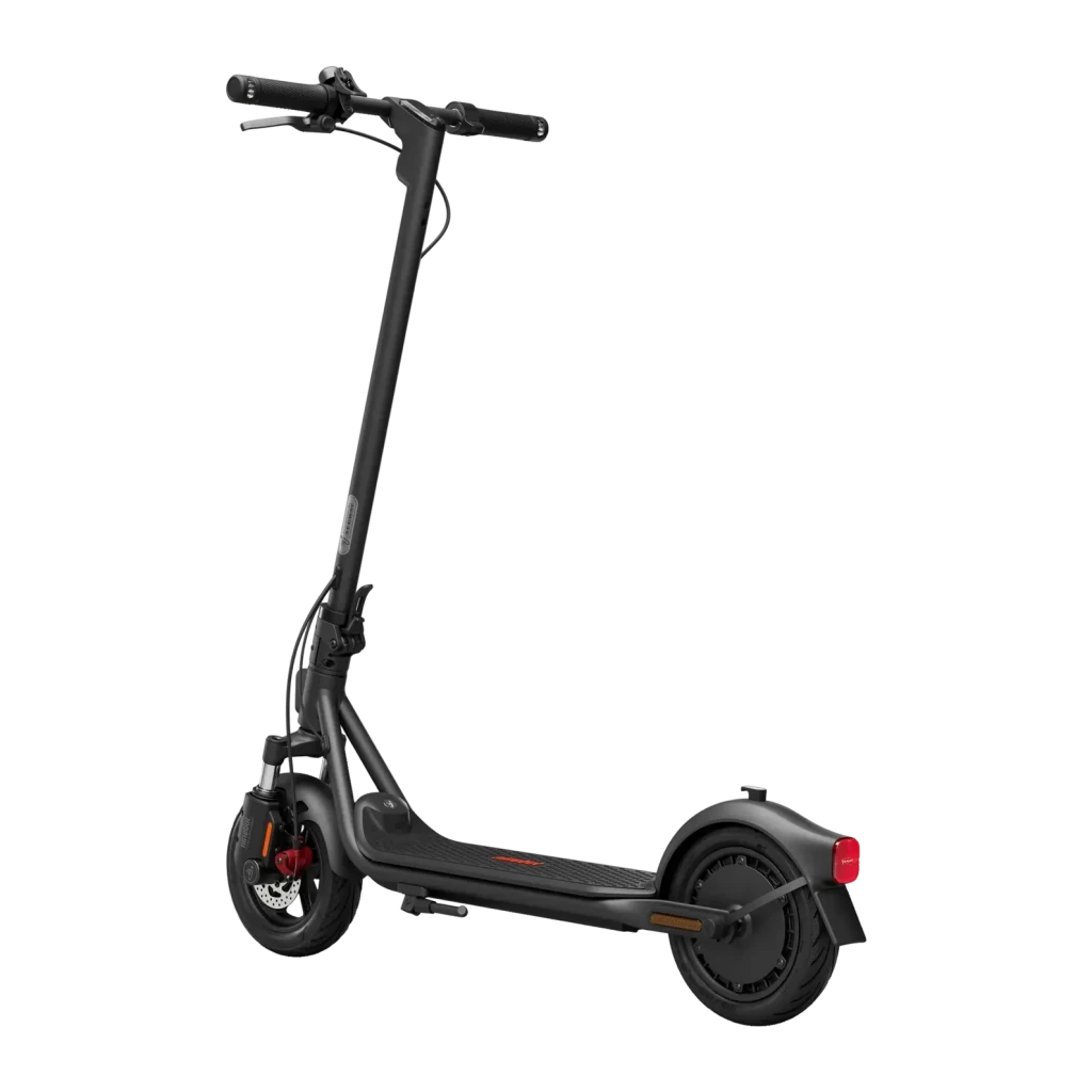 Trotinete Elétrica Segway-Ninebot F2 E II 400W 55km 20km/h Preto, vista frontal: guiador, plataforma e travão de disco