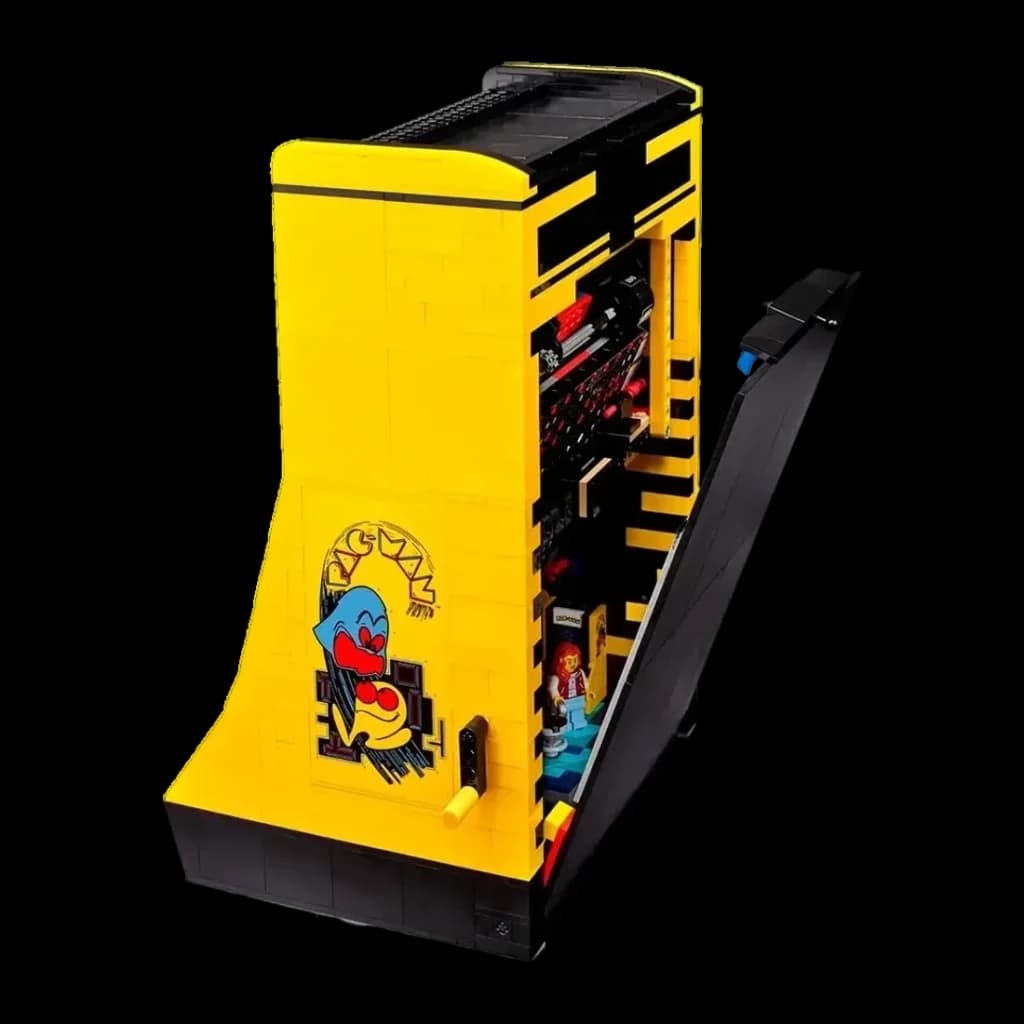 Set de construcción LEGO Icons Máquina Arcade PAC-MAN 10323 2651 piezas 18+, vista trasera: lateral amarillo con artwork