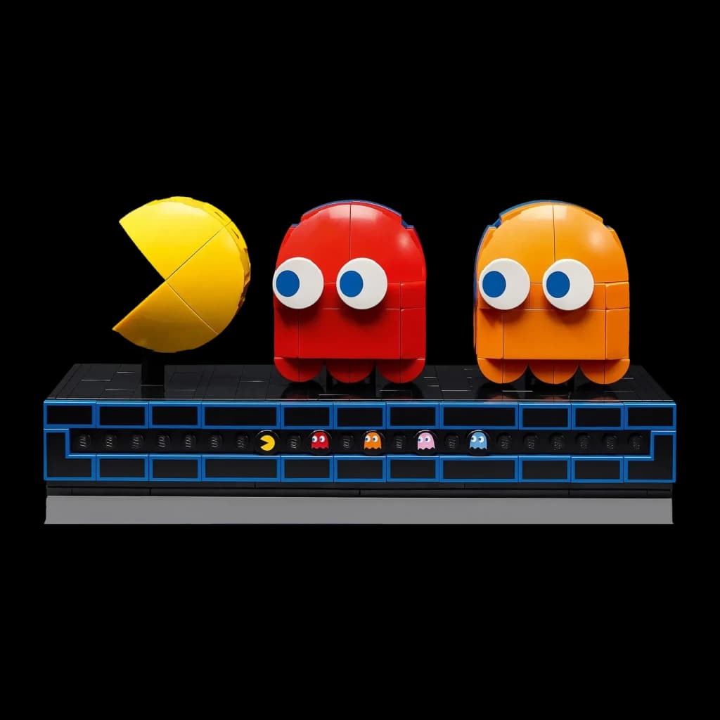 Set de construcción LEGO Icons Máquina Arcade PAC-MAN 10323 2651 piezas 18+, detalle: figuras de PAC-MAN amarillo y dos