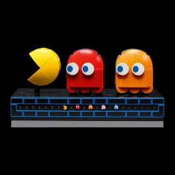Set de construcción LEGO Icons Máquina Arcade PAC-MAN 10323 2651 piezas 18+, detalle: figuras de PAC-MAN amarillo y dos