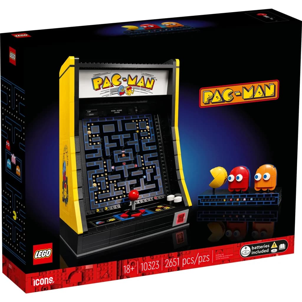 Set de construcción LEGO Icons Máquina Arcade PAC-MAN 10323 2651 piezas 18+, contenido de la caja: caja frontal amarilla