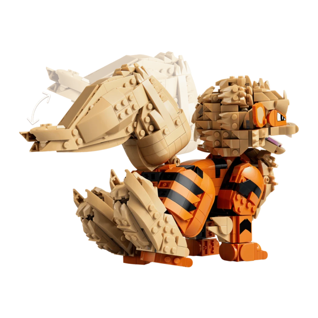 Set de construction LEGO Pokémon Arcanine 72160 1190 pièces, détail: tête articulée pivotante avec flèche indiquant