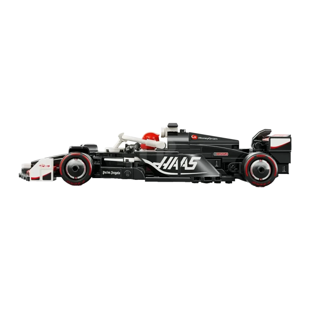 Set LEGO Speed Champions MoneyGram Haas F1 Team VF-24 77250 242 pièces, détail latéral: livrée HAAS, figurine pilote