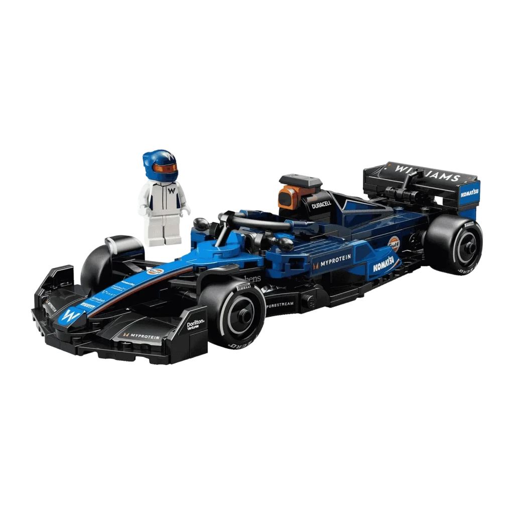 LEGO Speed Champions Williams Racing FW46 F1 77249 263 pièces 10+, vue de face: monoplace bleu et noir avec minifigurine