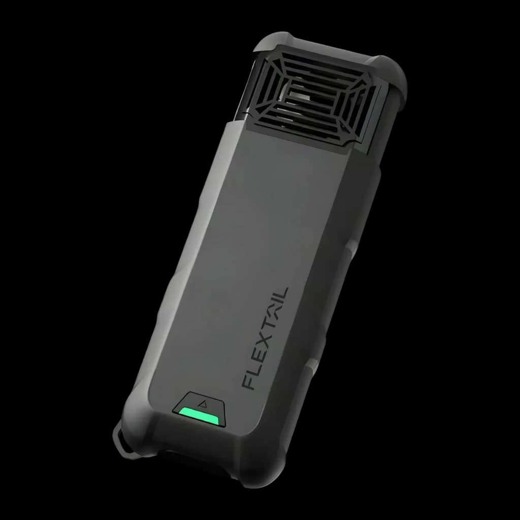 Repelente de mosquitos Flextail Max Repel S IP65 9600mAh Powerbank Cinzento, detalhe: vista em ângulo com grelha difusora
