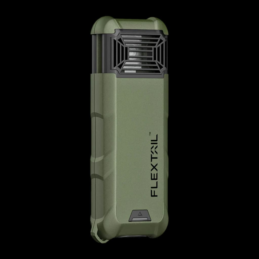 Repelente de mosquitos Flextail Max Repel S Verde, vista frontal: corpo verde com grelha preta superior e logótipo Flextail