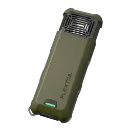 Repelente de mosquitos Flextail Max Repel S Verde, detalhe: grelha difusora superior, logo e botão com LED verde