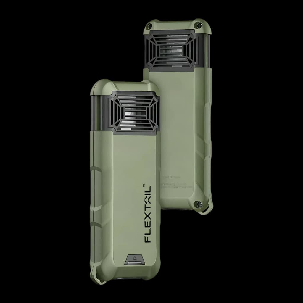 Repelente de mosquitos Flextail Max Repel S Verde, vista traseira: corpo verde com grelha difusora preta e logo Flextail