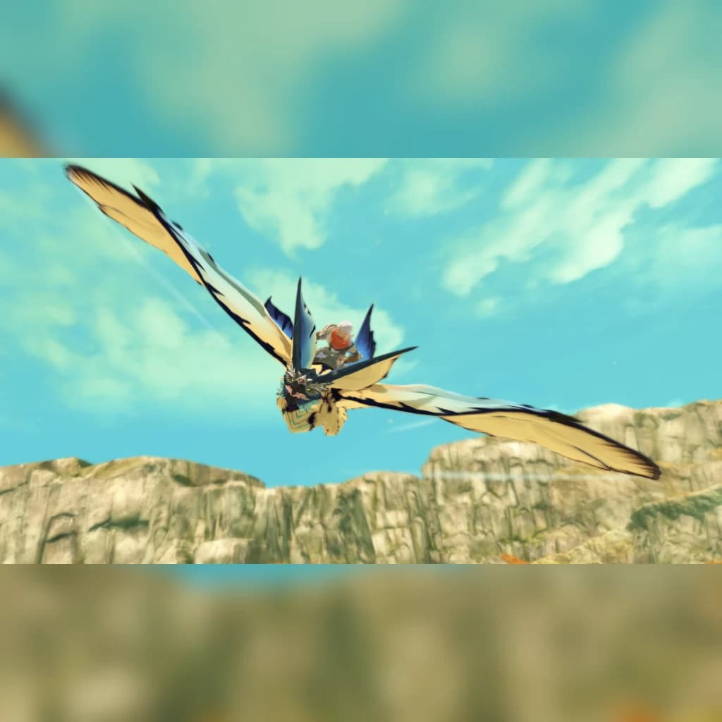 Videojuego Capcom Monster Hunter Stories 2: Wings of Ruin Nintendo Switch, en uso: protagonista volando sobre monstruo alado
