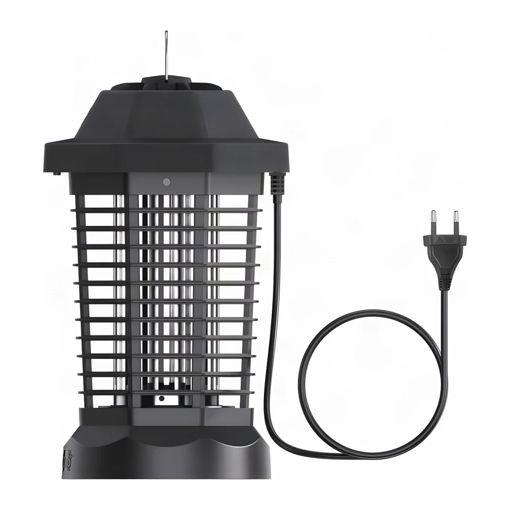 Lâmpada antimosquitos BaldrTherm Preto App WiFi 1W LED BZ601FRF, detalhe: grelha protetora e cabo com ficha tipo F visíveis