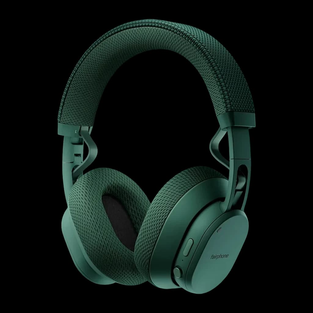 Auriculares Fairphone Fairbuds XL Cancelación de Ruido Diadema Bluetooth 5.1 Verde, vista en ángulo: almohadillas de malla