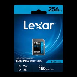 Cartão SD Lexar High-Performance 800x PRO SDXC 256GB V30 U3 UHS-I Preto, conteúdo da caixa: blister azul com cartão SD