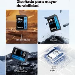Cartão SD Lexar High-Performance 800x PRO SDXC 256GB V30 U3 UHS-I Preto, infográfico: resistência a temperatura, choque