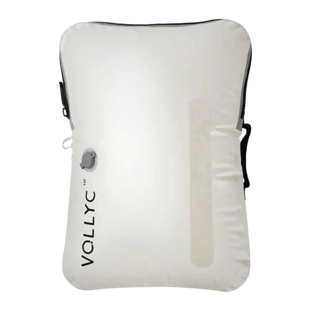Organizador de viaje Flextail EZYPACK Blanco Nylon 70D TPU impermeable 35x11x50cm, vista frontal: bolsa hinchada con válvula