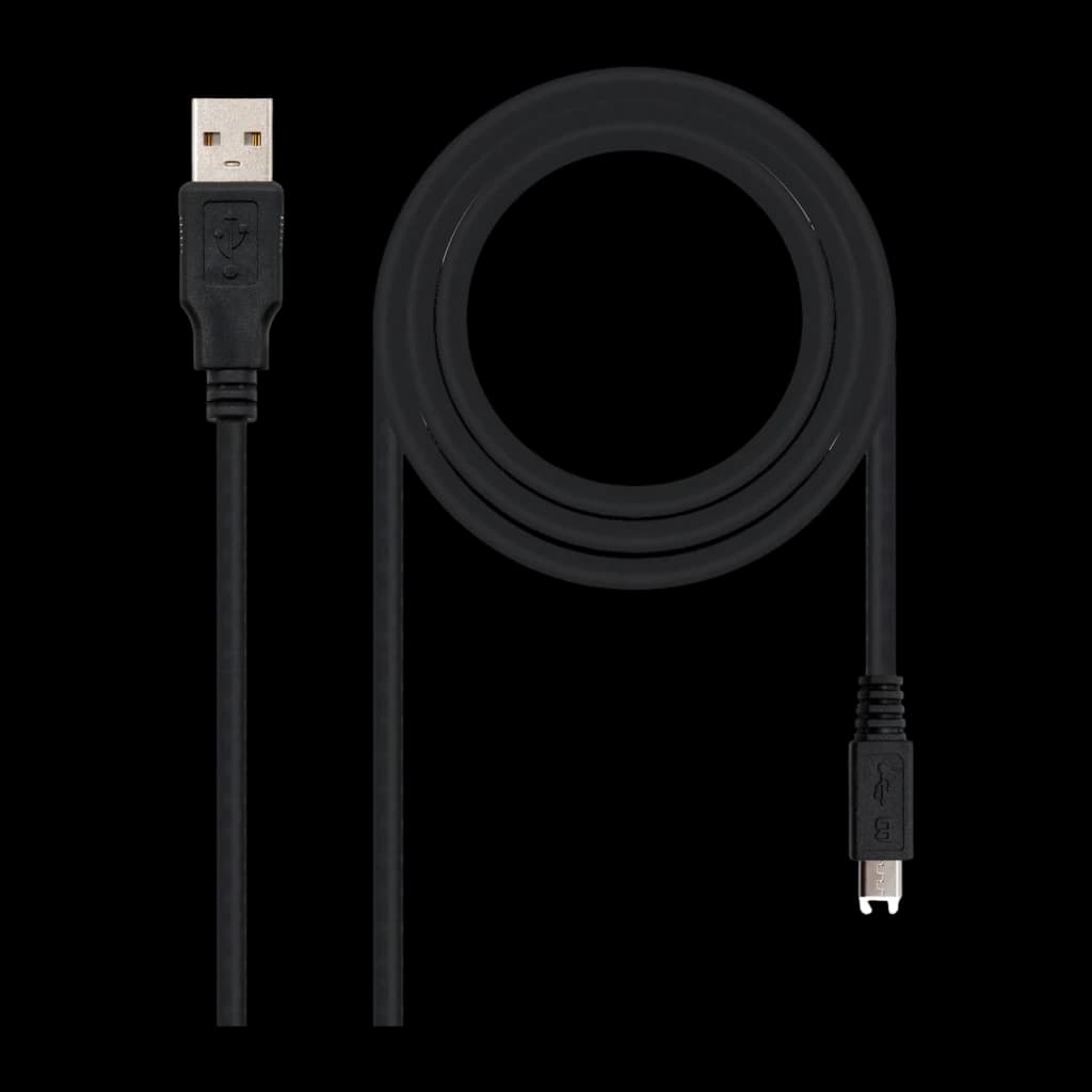 Câble Nanocable USB 2.0 Type A Mâle vers Micro USB B Mâle 0,8 m Noir, vue de face: connecteur Type A doré à gauche, câble