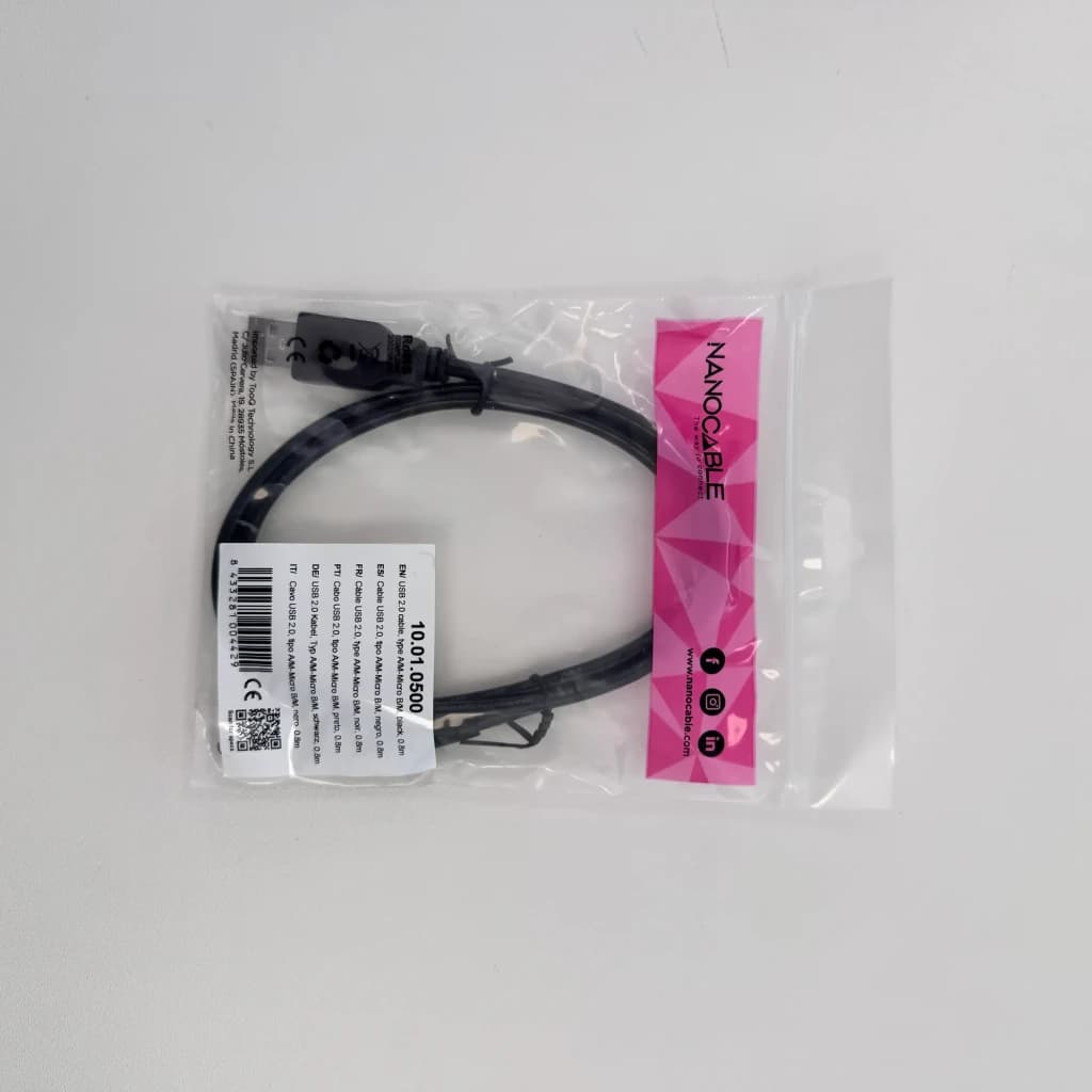 Câble Nanocable USB 2.0 Type A Mâle vers Micro USB B Mâle 0,8 m Noir, contenu de la boîte: câble enroulé dans sachet