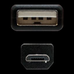 Câble Nanocable USB 2.0 Type A Mâle vers Micro USB B Mâle 0,8 m Noir, détail: connecteurs Type A et Micro USB B de face