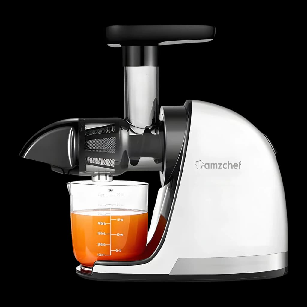Licuadora de Vaso Lento Amzchef 0,65L 150W 2 Modos (Suave/Duro) Blanco 1501-WT, vista frontal: cuerpo blanco con logo