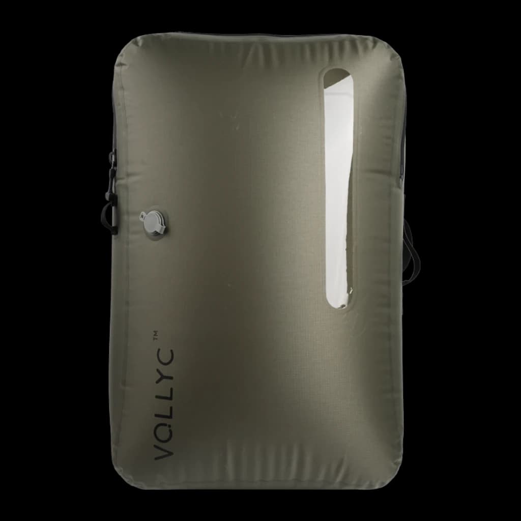 Bolsa de vacío Flextail EZY Pack L 55L Verde Nylon 70D TPU, vista frontal: bolsa inflada con válvula lateral, ventana
