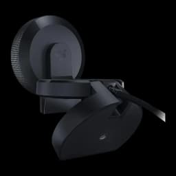 Webcam Razer Kiyo Full HD 60fps Microfone USB Preto, vista traseira: logo Razer, anel texturizado e cabo trançado