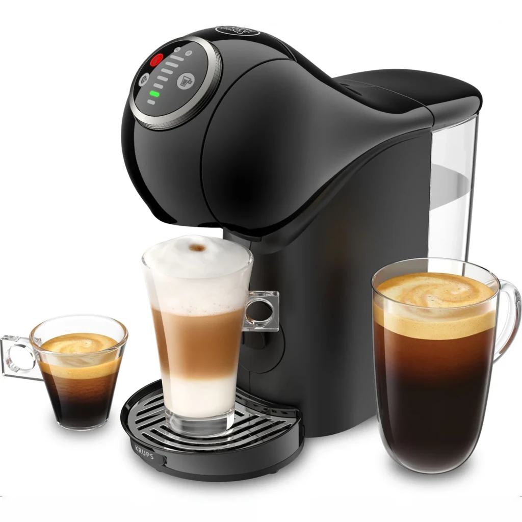 Cafetera de cápsulas Krups Genio S Plus 0,8L Dolce Gusto 15bar Negro KP3408, en uso: tres bebidas preparadas, latte