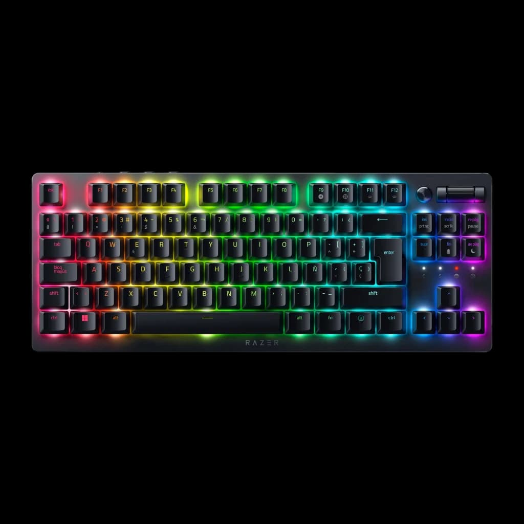 Teclado Gaming Razer DeathStalker V2 Pro TenKeyless Inalámbrico Rojo, vista frontal: teclas bajas con retroiluminación RGB