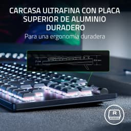 Teclado Gaming Razer DeathStalker V2 Pro TenKeyless Inalámbrico Rojo, detalle lateral: carcasa ultrafina de aluminio