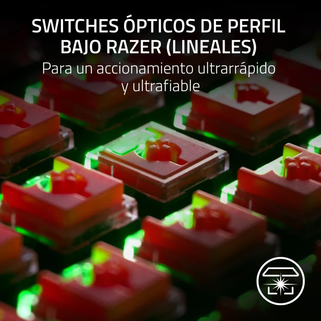 Teclado Gaming Razer DeathStalker V2 Pro TenKeyless Inalámbrico Rojo, detalle: switches ópticos lineales de perfil bajo