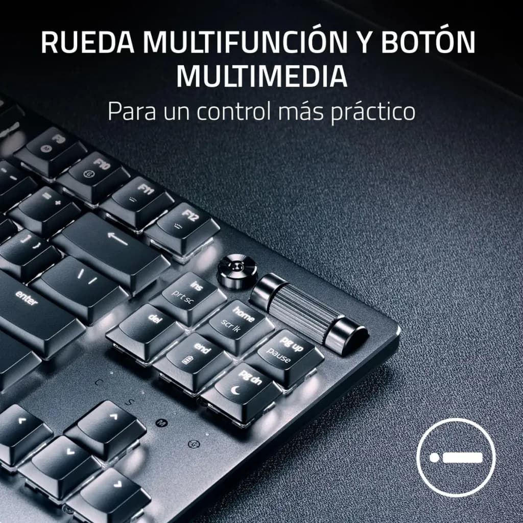 Teclado Gaming Razer DeathStalker V2 Pro TenKeyless Inalámbrico Rojo, detalle: rueda multifunción y botón multimedia