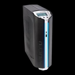 Sai ups Salicru SPS 750 SOHO+ Línea Interactiva 750VA 420W Negro, vista frontal: carcasa negra con franja LED azul, pantalla
