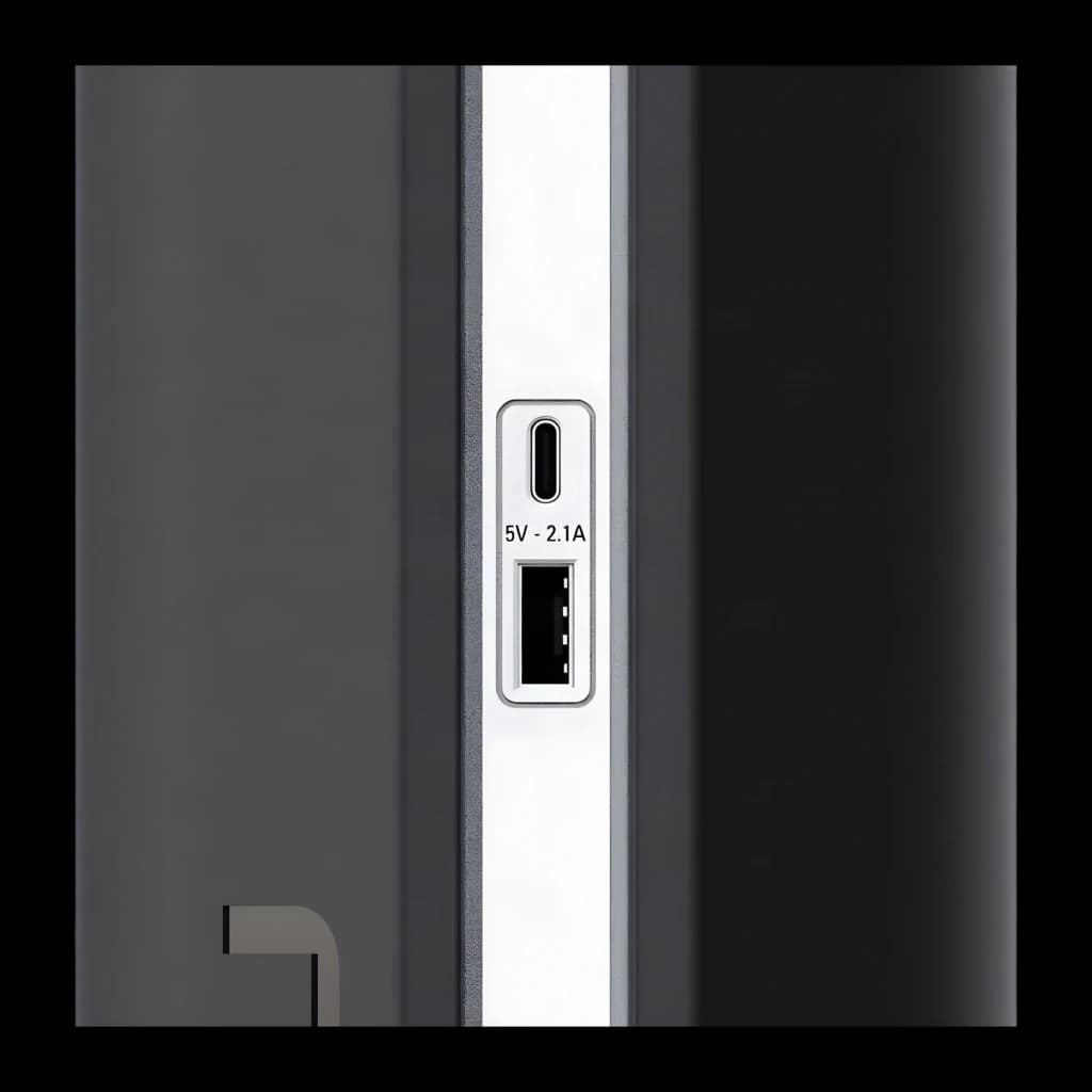Sai ups Salicru SPS 750 SOHO+ Línea Interactiva 750VA 420W Negro, detalle: puertos USB-C y USB-A 5V 2.1A en panel frontal