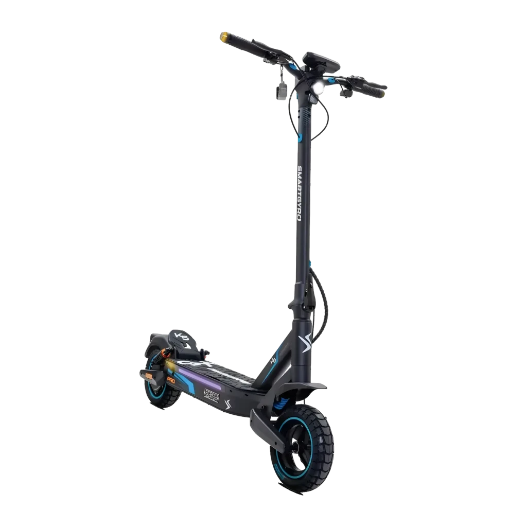 Patinete Eléctrico smartGyro K5 Pro 900W 60km 25km/h 10 pulgadas, detalle lateral: manillar con luz delantera, deck