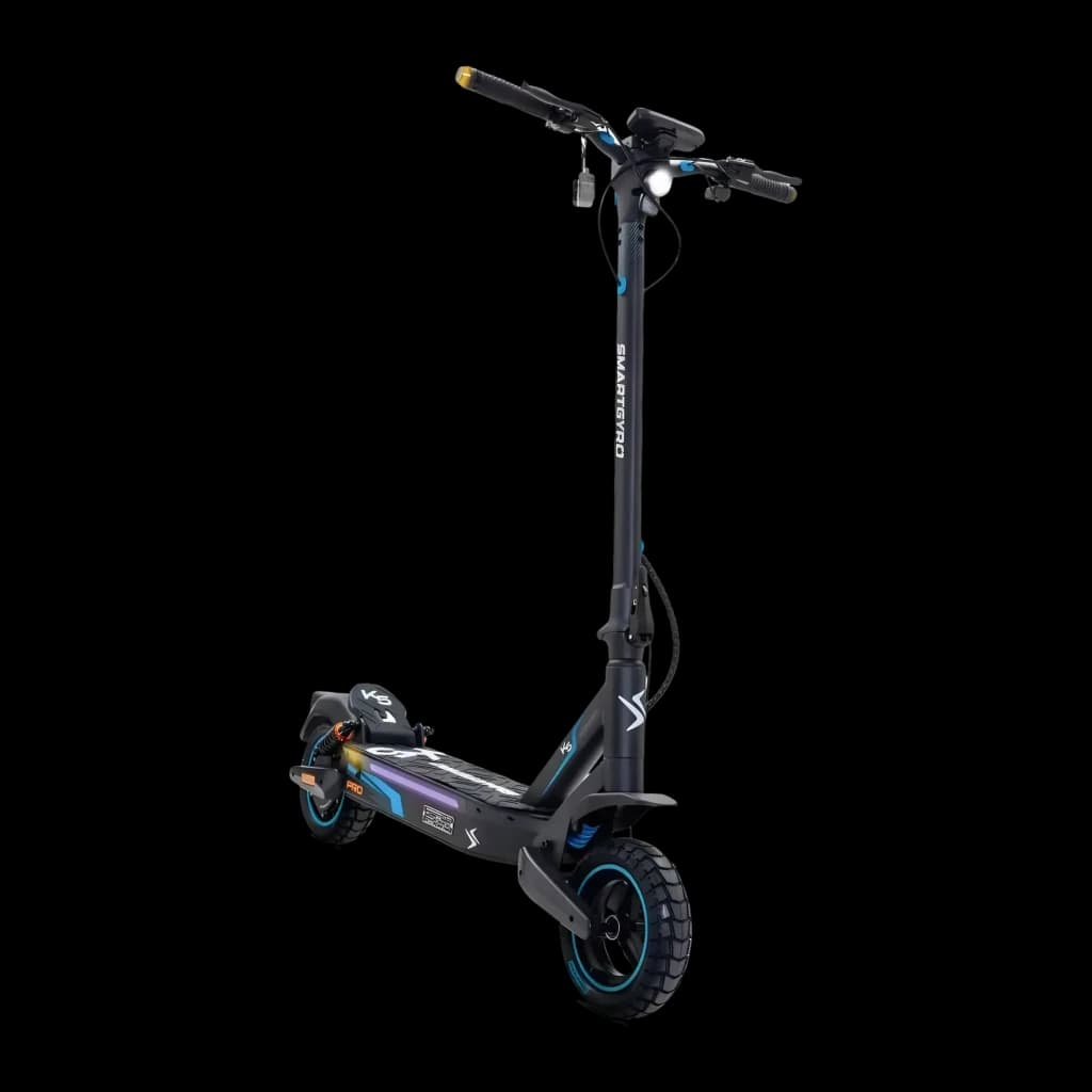 Patinete Eléctrico smartGyro K5 Pro 900W 60km 25km/h 10 pulgadas, detalle lateral: manillar con luz delantera, deck