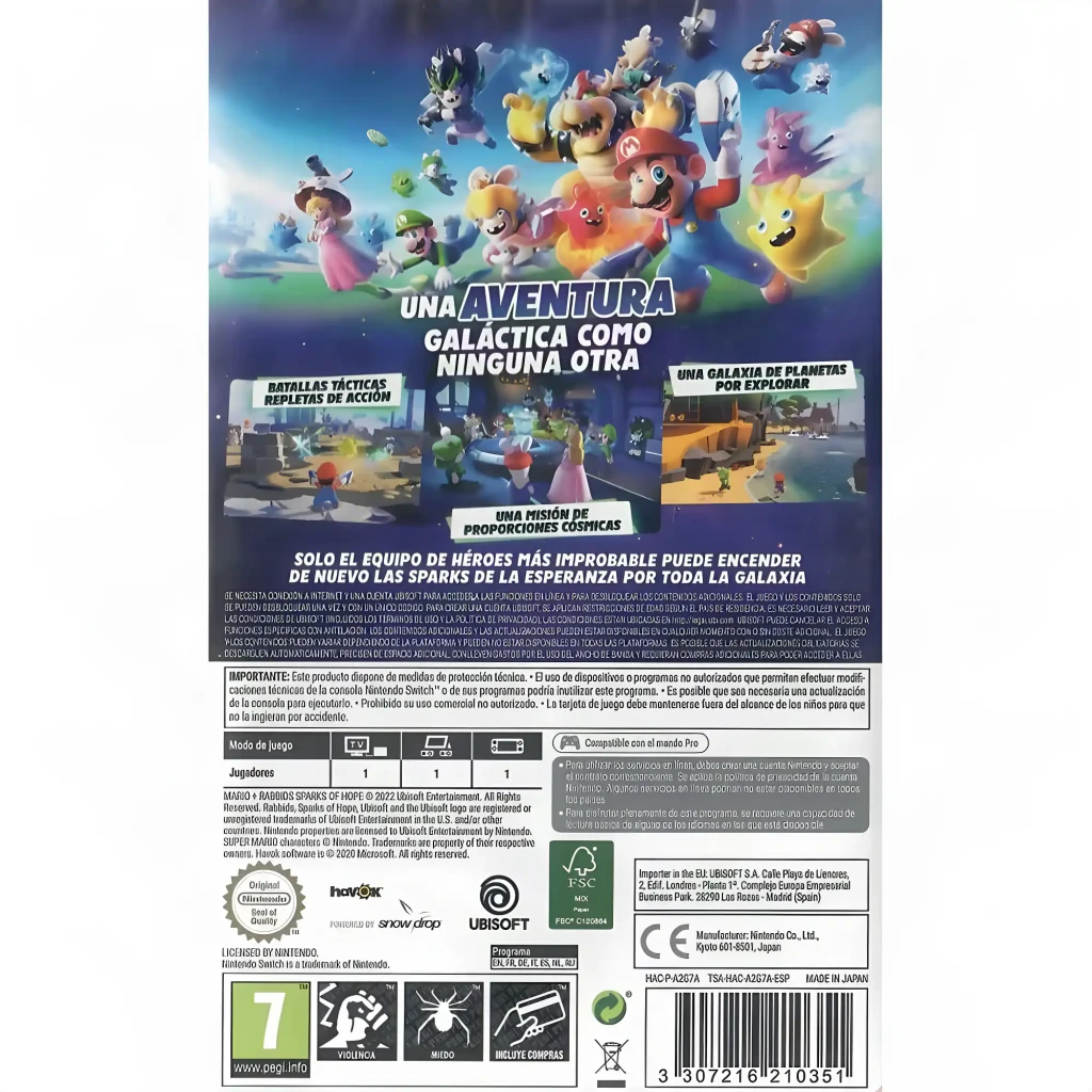 Videojogo Ubisoft Mario + Rabbids Sparks of Hope Nintendo Switch, vista traseira: contracapa com texto descritivo