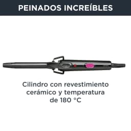 Modelador de caracóis Rowenta Rizador 25W Preto/Rosa CF2133, lateral: cilindro cerâmico preto com seletor rosa e 180°C