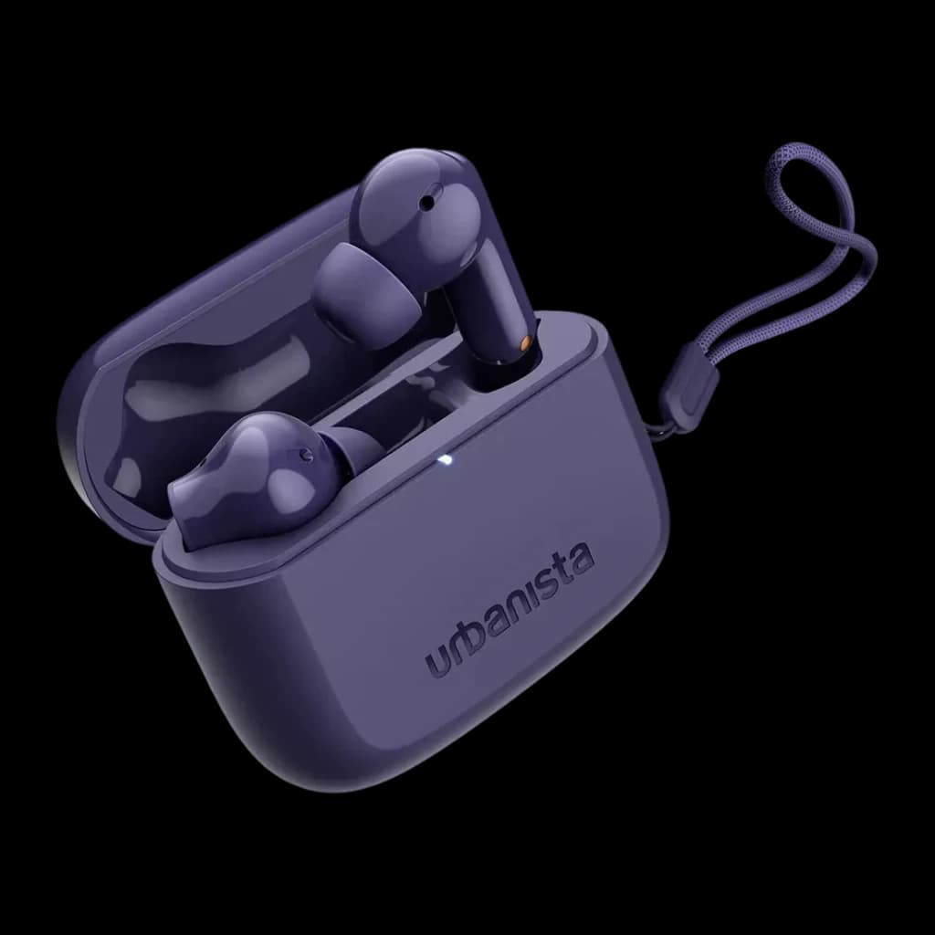 Auriculares Urbanista Palo Alto True Wireless Cancelación de Ruido TWS Violeta, detalle: estuche abierto con earbuds dentro